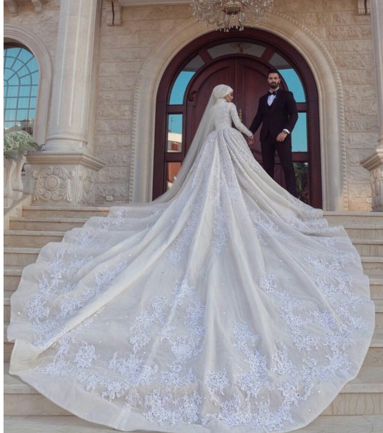 Women's Sequined Muslim Wedding Dress with Hijab